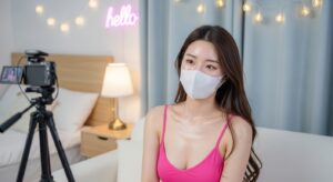 マスク着用で配信